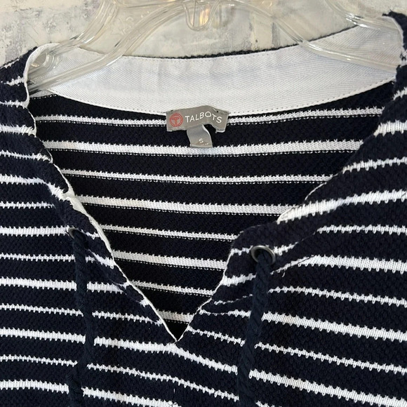 Talbots Nautical Pullover V-Neck Navy White Stripes 3/4 Sleeve Knit Blouse, sz S - Picture 4 of 7